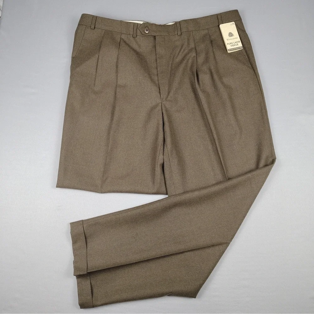 VTG Chaps Ralph Lauren Pants Mens 42x32 Brown Wool Pleated Cuffed NWT Office